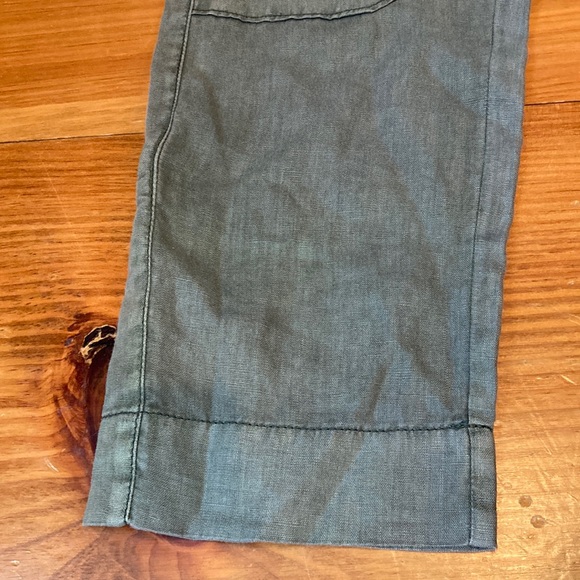 HEI HEI Petite 25P Washed Army Green Roll Cuff Crochet Pants 100% Linen Anthro - Picture 7 of 10